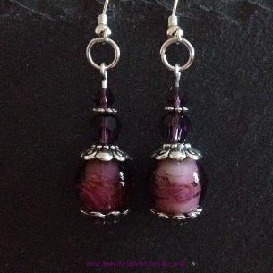 Purple crackle drop earrings.