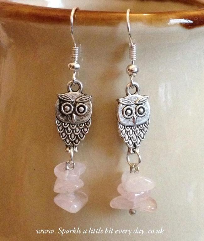 Owl earrings with semi precious stones.