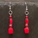 Red square drop earrings