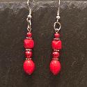 Red oval drop earrings.