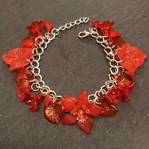 Red flowers bracelet.