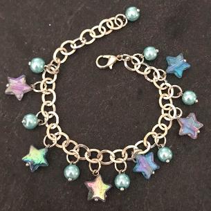 Turquoise and lilac stars child's bracelet.