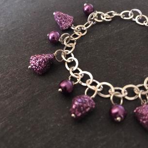 Close up view of purple glitter bracelet..