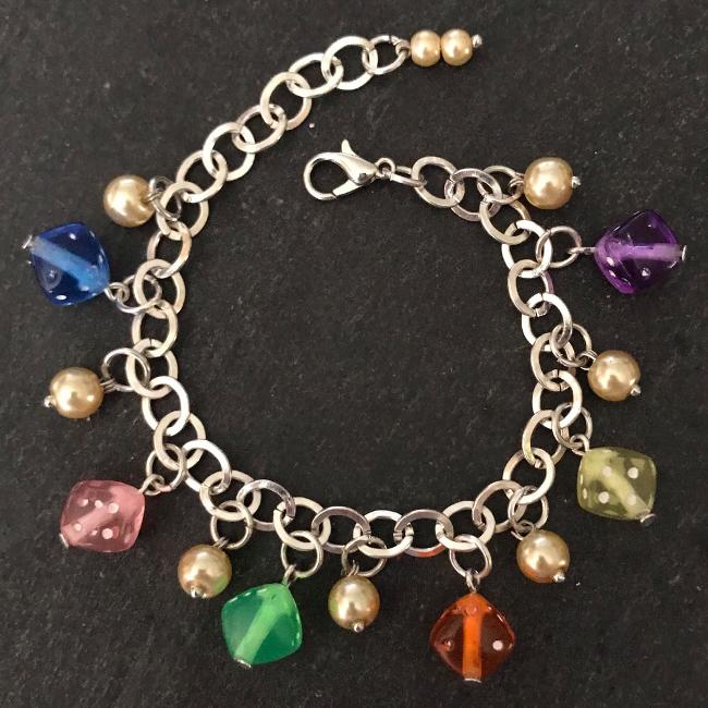 Coloured dice child's bracelet.